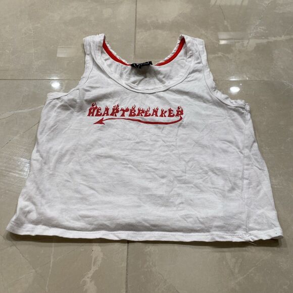 Riot Queen Y2K Women Top Medium White Heartbreaker Sleeveless Tank Crop Top - Picture 1 of 3